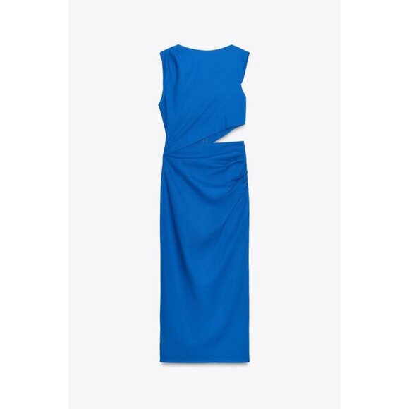 ZARA CUT-OUT MIDI DRESS WITH LINEN - Picture 1 of 7